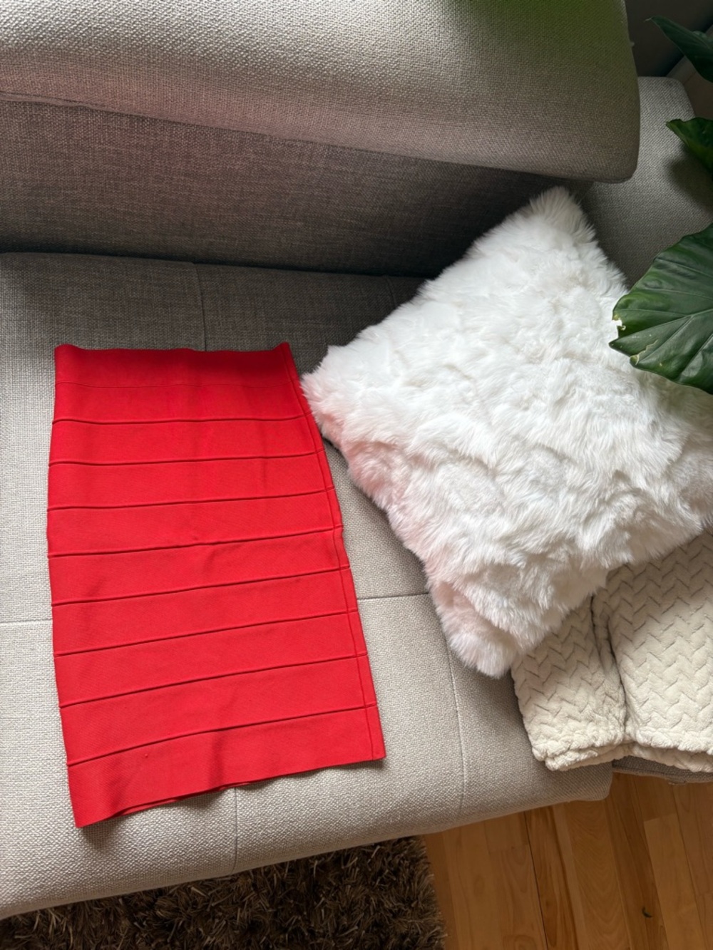 BCBGMaxAzria Red Ribbed Bandage Pencil Skirt